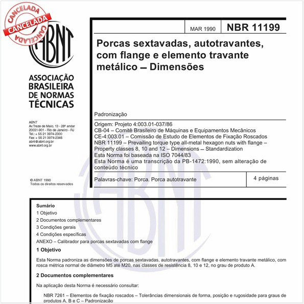 Porcas sextavadas, autotravantes, com flange e elemento travante metálico - Dimensões