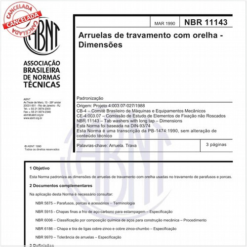 Arruelas de travamento com orelha - Dimensões