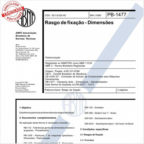 Rasgo de fixação - Dimensões