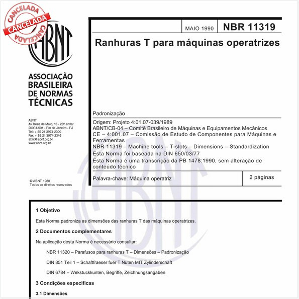 Ranhuras T para máquinas operatrizes