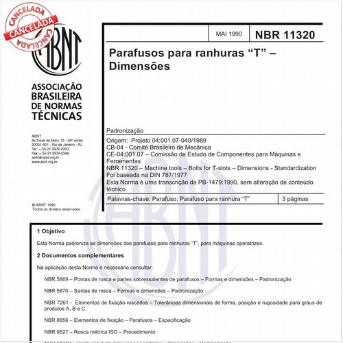Parafusos para ranhuras "T" - Dimensões