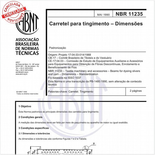 Carretel para tingimento - Dimensões