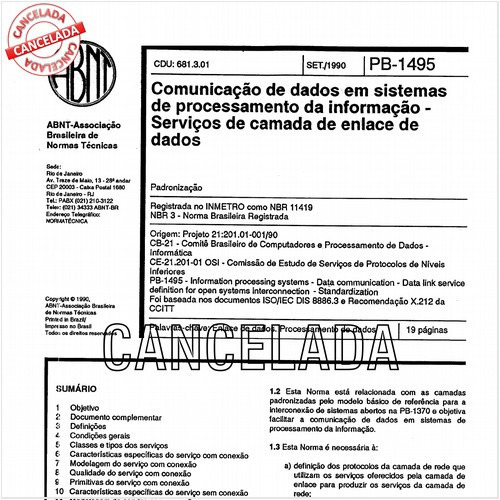 Comunicação de dados em sistemas de processamento da informação - Serviços de camada de enlace de dados