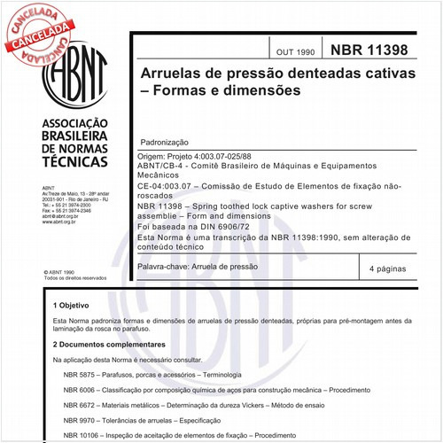 Arruelas de pressão denteadas cativas - Formas e dimensões