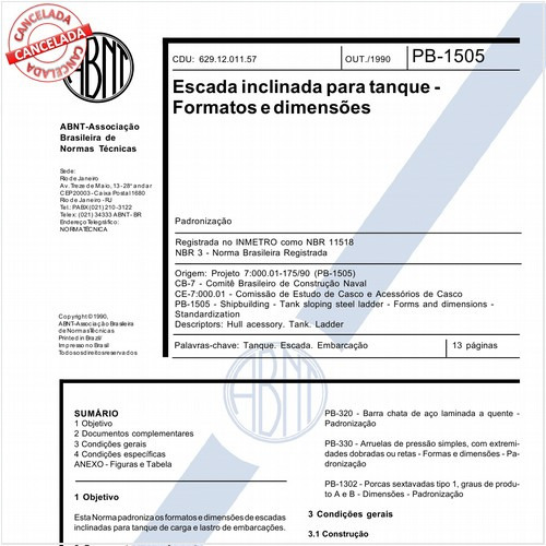 Escada inclinada para tanque - Formatos e dimensões