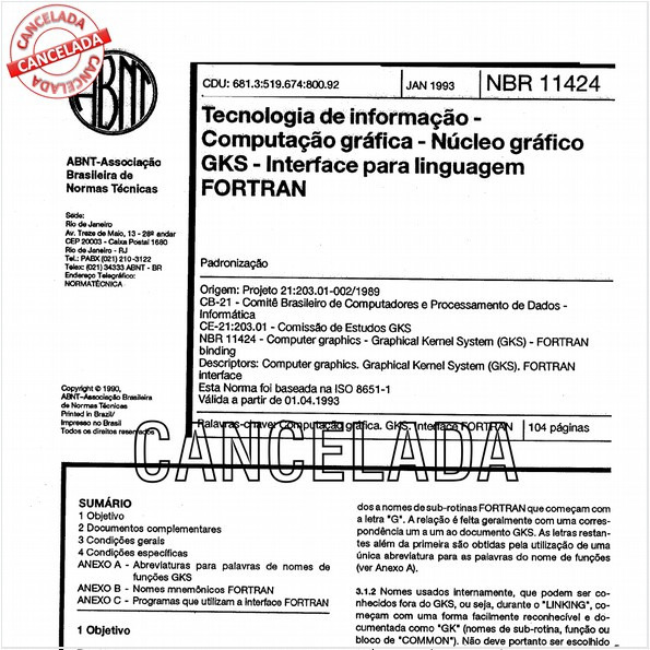 Tecnologia de informação - Computação gráfica - Núcleo gráfico GKS - Interface para linguagem FORTRAN