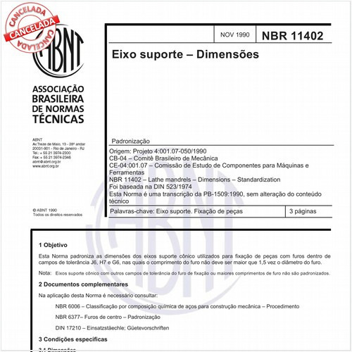 Eixo suporte cônico - Dimensões