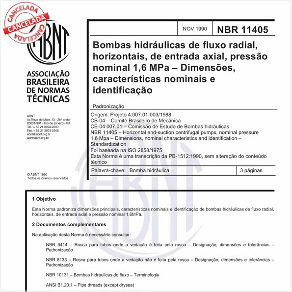 Bombas hidráulicas de fluxo radial, horizontais, de entrada axial, pressão nominal 1,6 MPa - Dimensões, características nominais e identificação
