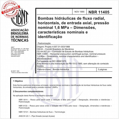 Bombas hidráulicas de fluxo radial, horizontais, de entrada axial, pressão nominal 1,6 MPa - Dimensões, características nominais e identificação
