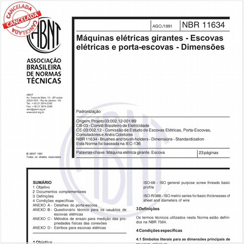 Máquinas elétricas girantes - Escovas elétricas e porta-escovas - Dimensões
