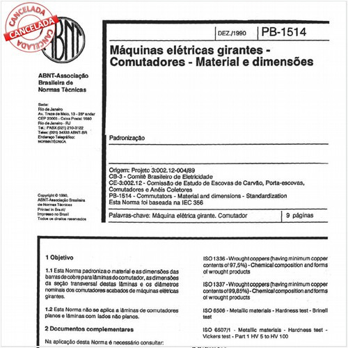 Máquinas elétricas girantes - Comutadores - Material e dimensões