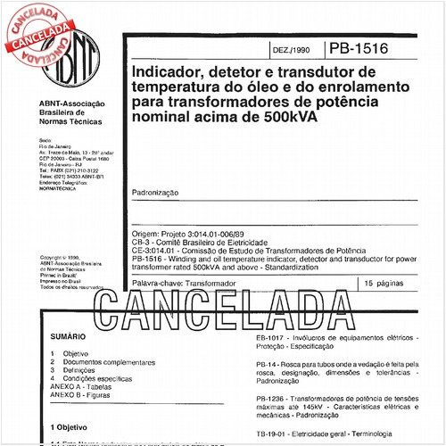 Indicador, detetor e transdutor de temperatura do óleo e do enrolamento para transformadores de potência nominal acima de 500 kVA