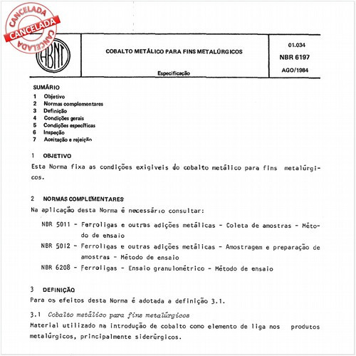 Cobalto metálico para fins metalúrgicos