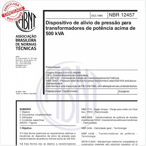 Dispositivo de alívio de pressão para transformadores de potência acima de 500 kVA
