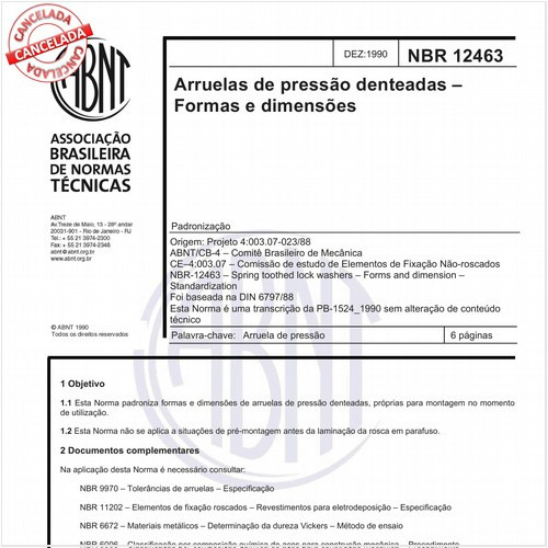 Arruelas de pressão denteadas - Formas e dimensões