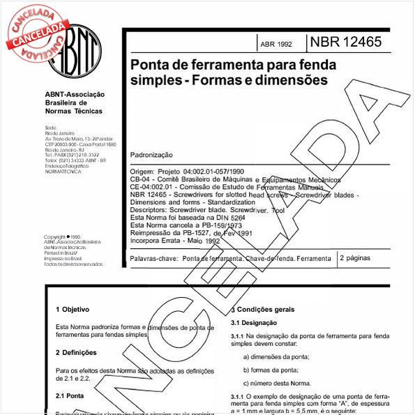 Ponta de ferramenta para fenda simples - Formas e dimensões