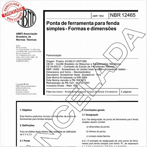 Ponta de ferramenta para fenda simples - Formas e dimensões
