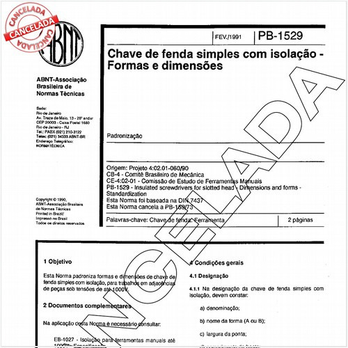 Chave de fenda simples com isolação - Formas e dimensões