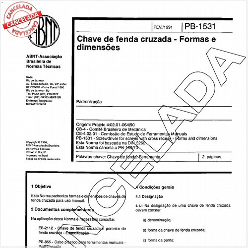 Chave de fenda cruzada - Formas e dimensões