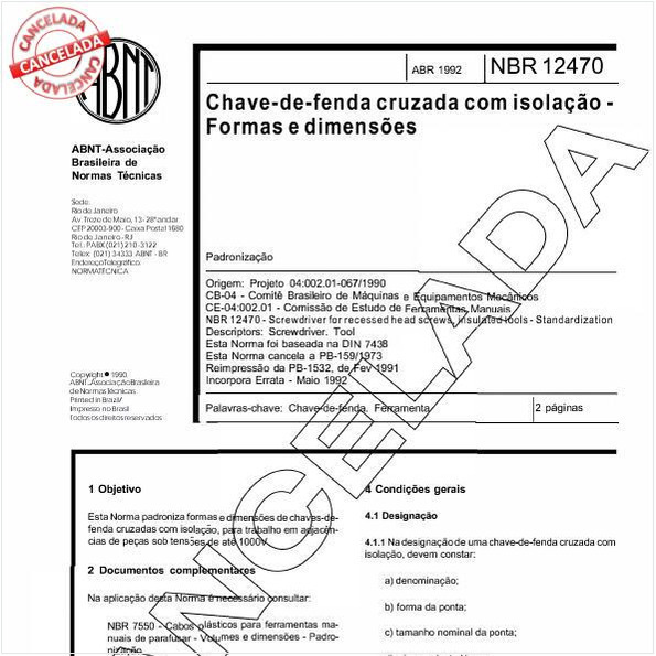 Chave-de-fenda cruzada com isolação - Formas e dimensões