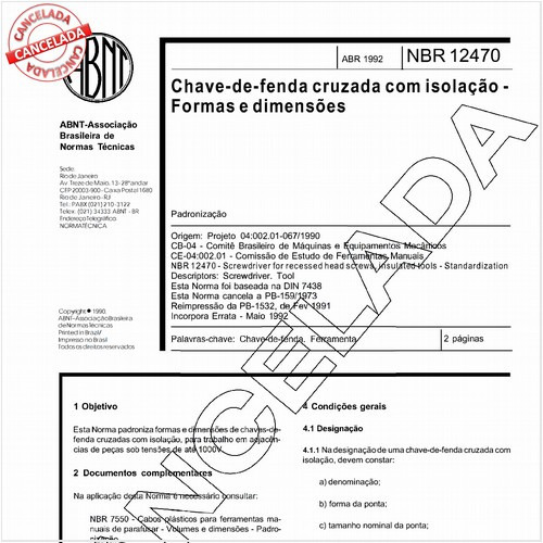 Chave-de-fenda cruzada com isolação - Formas e dimensões