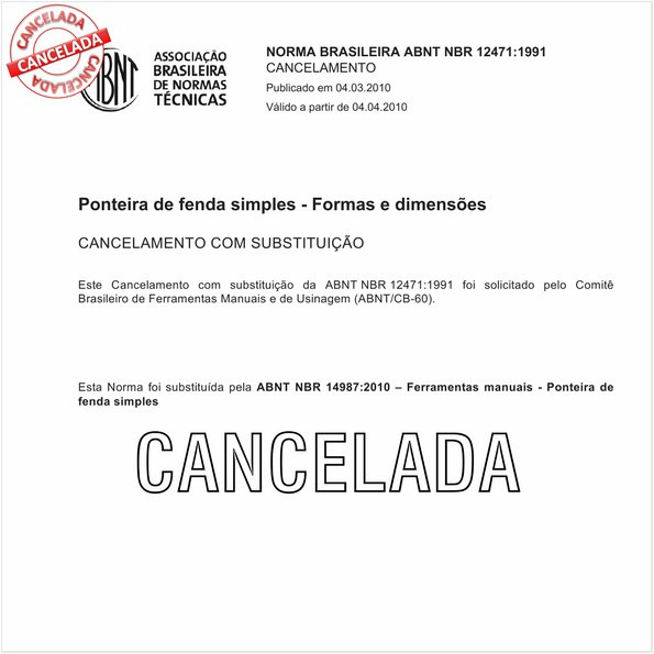 Ponteira de fenda simples - Formas e dimensões