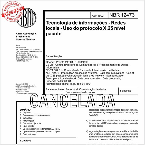 Tecnologia de informações - Redes locais - Uso do protocolo X.25 nível pacote