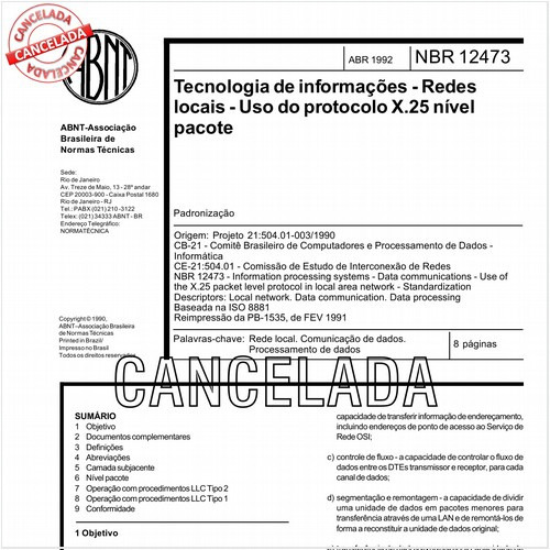 Tecnologia de informações - Redes locais - Uso do protocolo X.25 nível pacote
