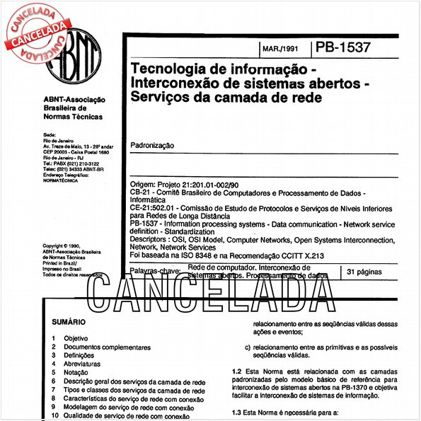 Tecnologia de informação - Interconexão de sistemas abertos - Serviços da camada de rede