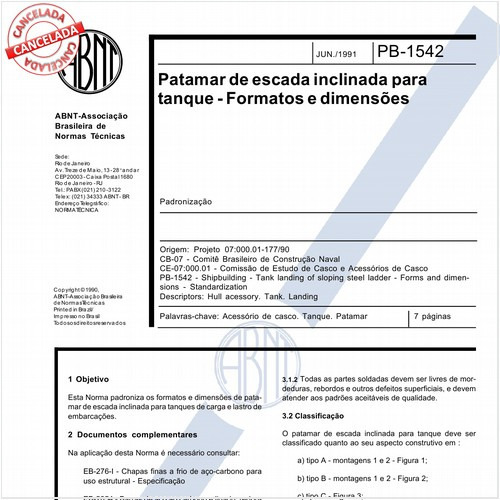 Patamar de escada inclinada para tanque - Formatos e dimensões