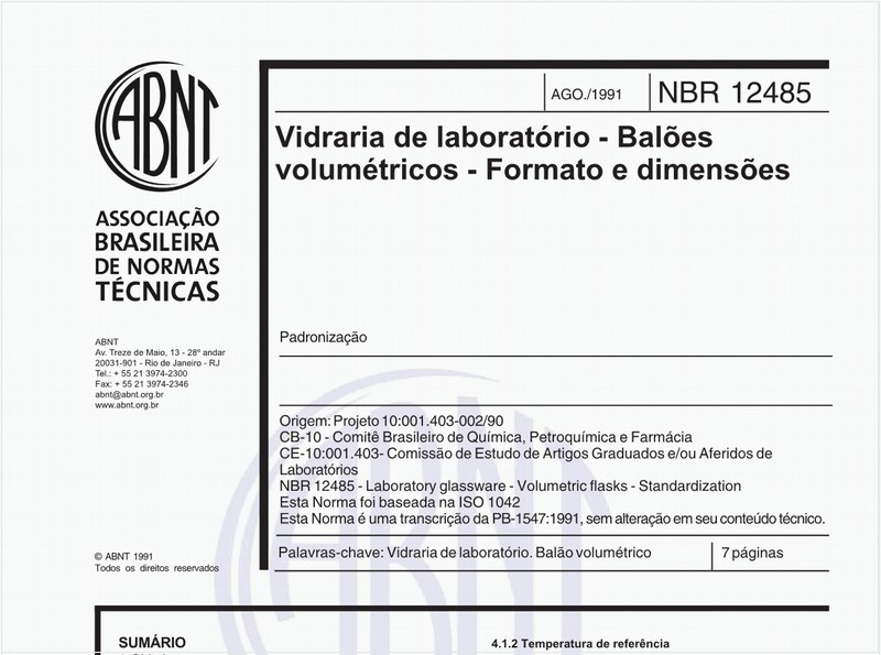 Vidraria de laboratório - Balões volumétricos - Formato e dimensões - Padronização