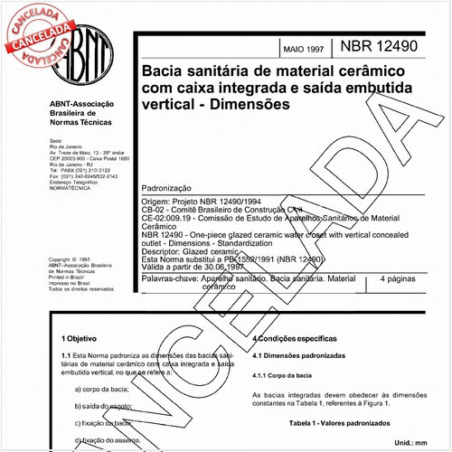 Bacia sanitária de material cerâmico com caixa integrada e saída embutida vertical - Dimensões