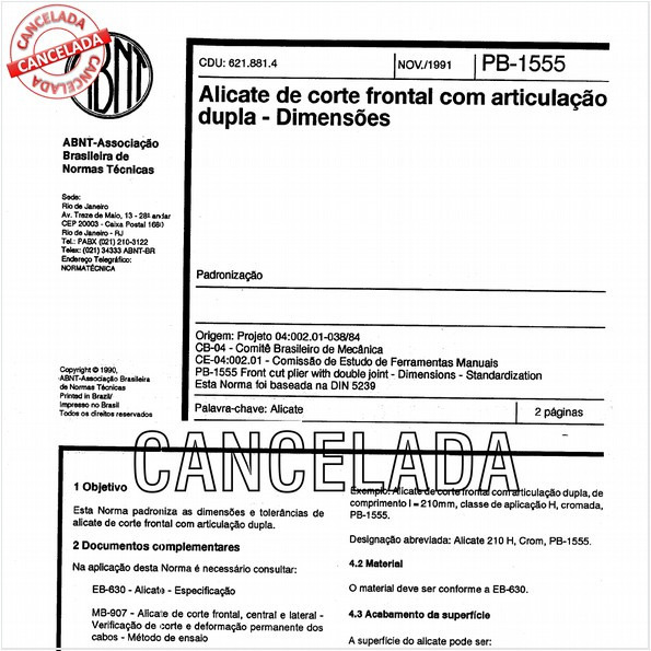 Alicate de corte frontal com articulação dupla - Dimensões