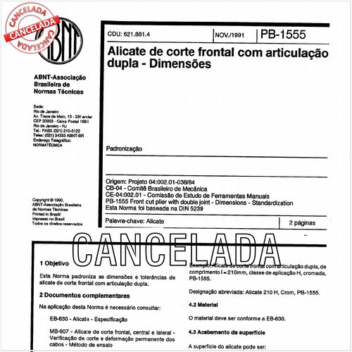 Alicate de corte frontal com articulação dupla - Dimensões