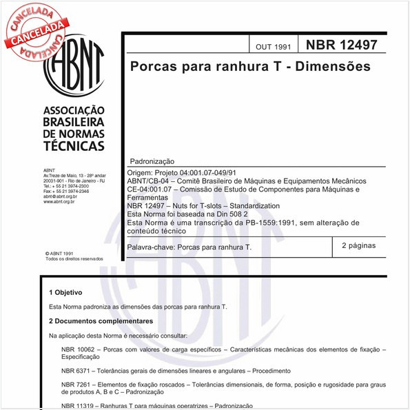 Porcas para ranhura T - Dimensões