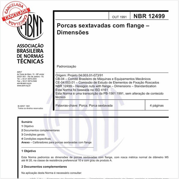 Porcas sextavadas com flange - Dimensões