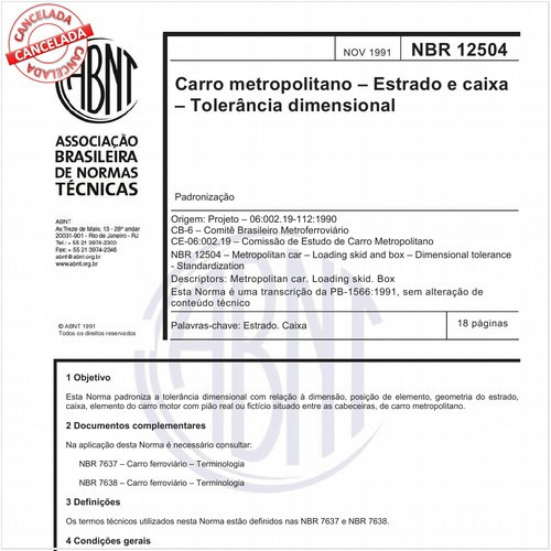 Carro metropolitano - Estrado e caixa - Tolerância dimensional