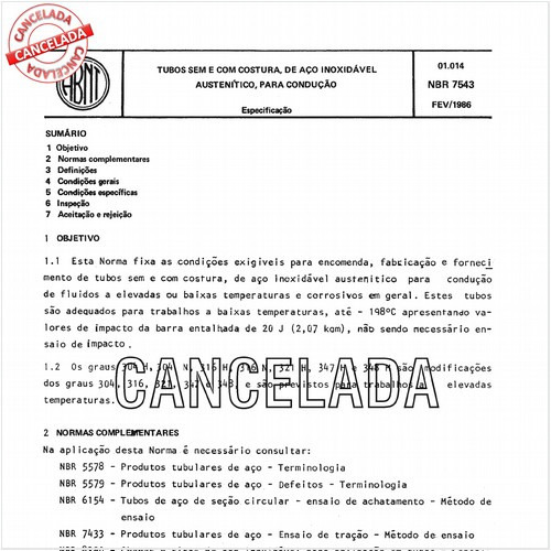 Tubos sem e com costura, de aço inoxidável austenítico, para condução