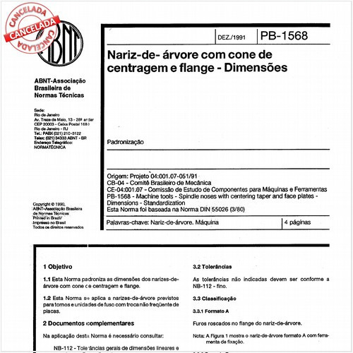 Nariz-de-árvore com cone de centragem e flange - Dimensões