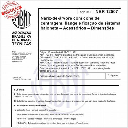 Nariz-de-árvore com cone de centragem, flange e fixação de sistema baioneta - Acessórios - Dimensões