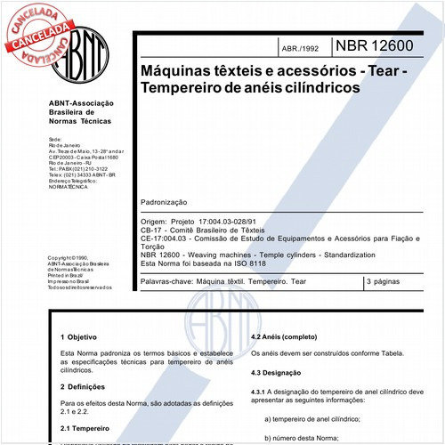 Máquinas têxteis e acessórios - Tear - Tempereiro de anéis cilíndricos