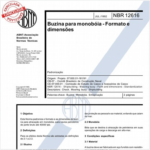 Buzina para monobóia - Formato e dimensões
