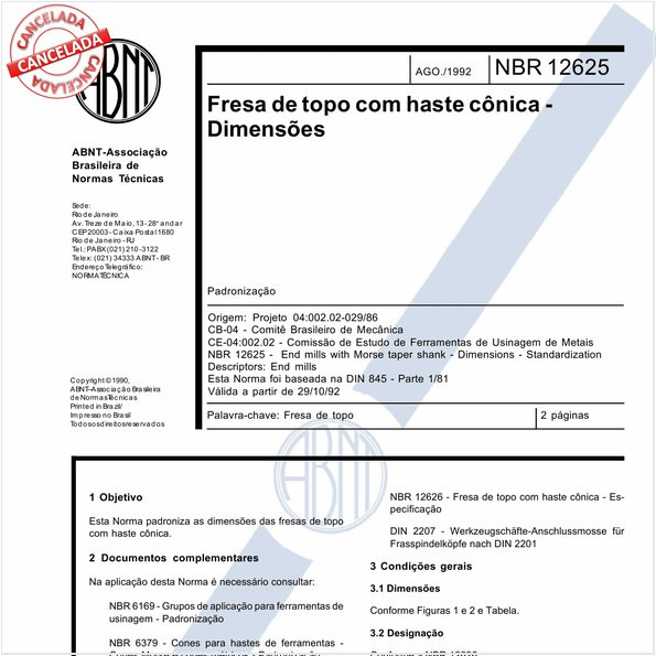 Fresa de topo com haste cônica - Dimensões