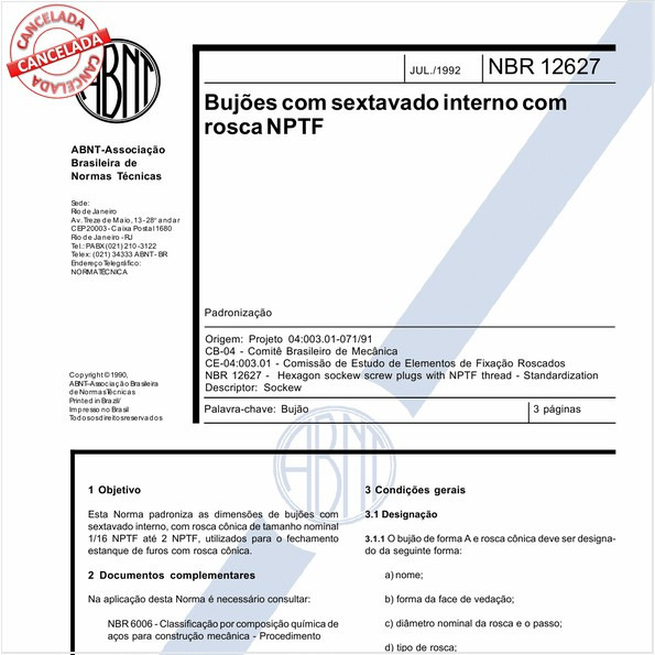 Bujões com sextavado interno com rosca NPTF