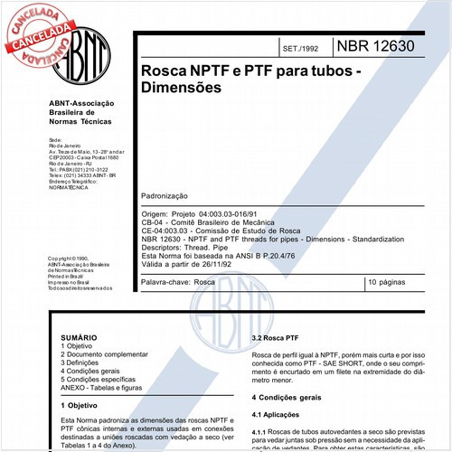 Rosca NPTF e PTF para tubos - Dimensões