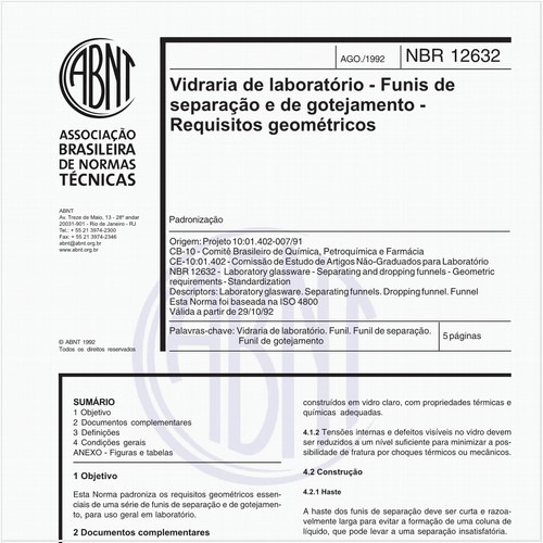 Vidraria de laboratório - Funis de separação e de gotejamento - Requisitos geométricos - Padronização
