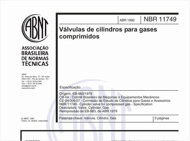 Válvulas de cilindros para gases comprimidos - Especificação
