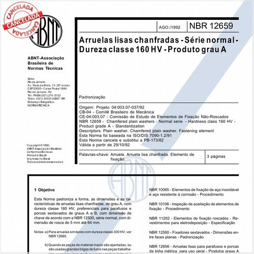 Arruelas lisas chanfradas - Série normal - Dureza classe 160 HV - Produto grau A