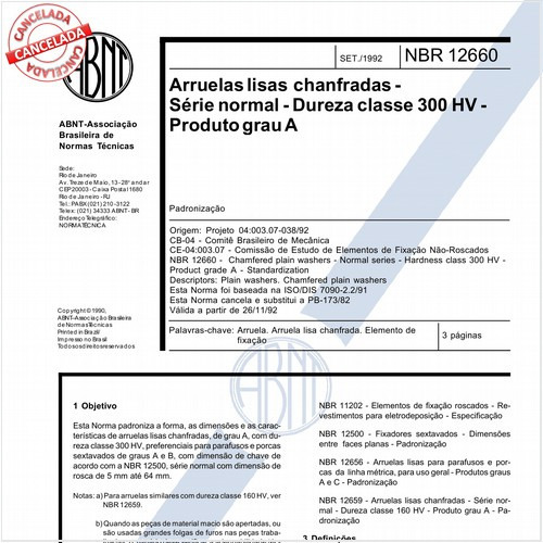 Arruelas lisas chanfradas - Série normal - Dureza classe 300 HV - Produto grau A