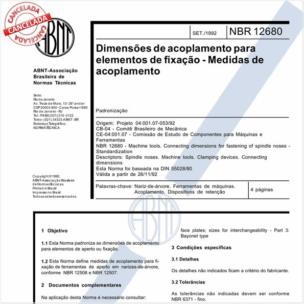 Dimensões de acoplamento para elementos de fixação - Medidas de acoplamento